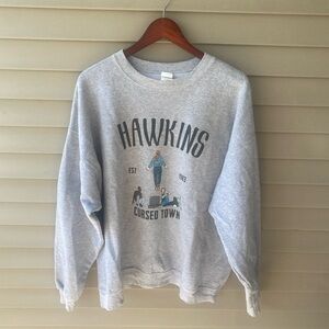 Stranger Things Hanes Gray Crewneck Sweatshirt with Graphic Design